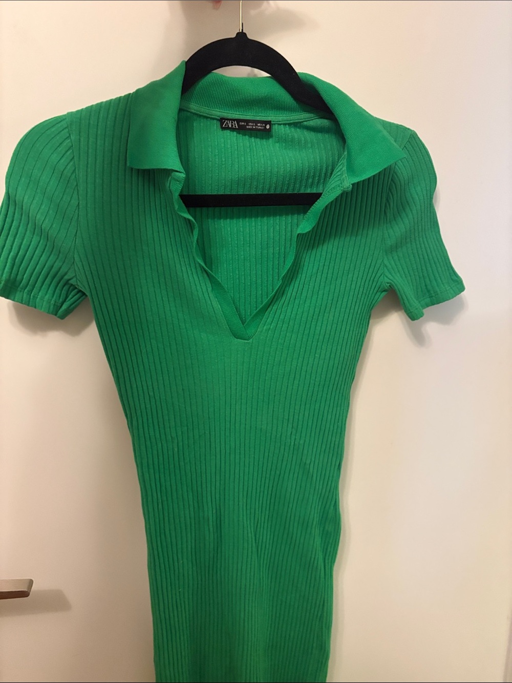 Zara Green Ribbed Polo V-Neck pencil dress